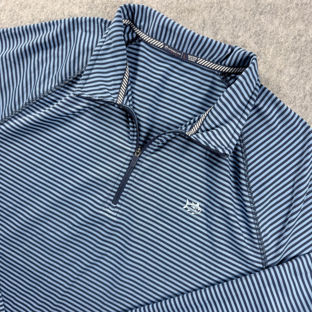 Southern Tide Tide to Trail Mens L Blue Striped 1/4 Zip Pullover Performance